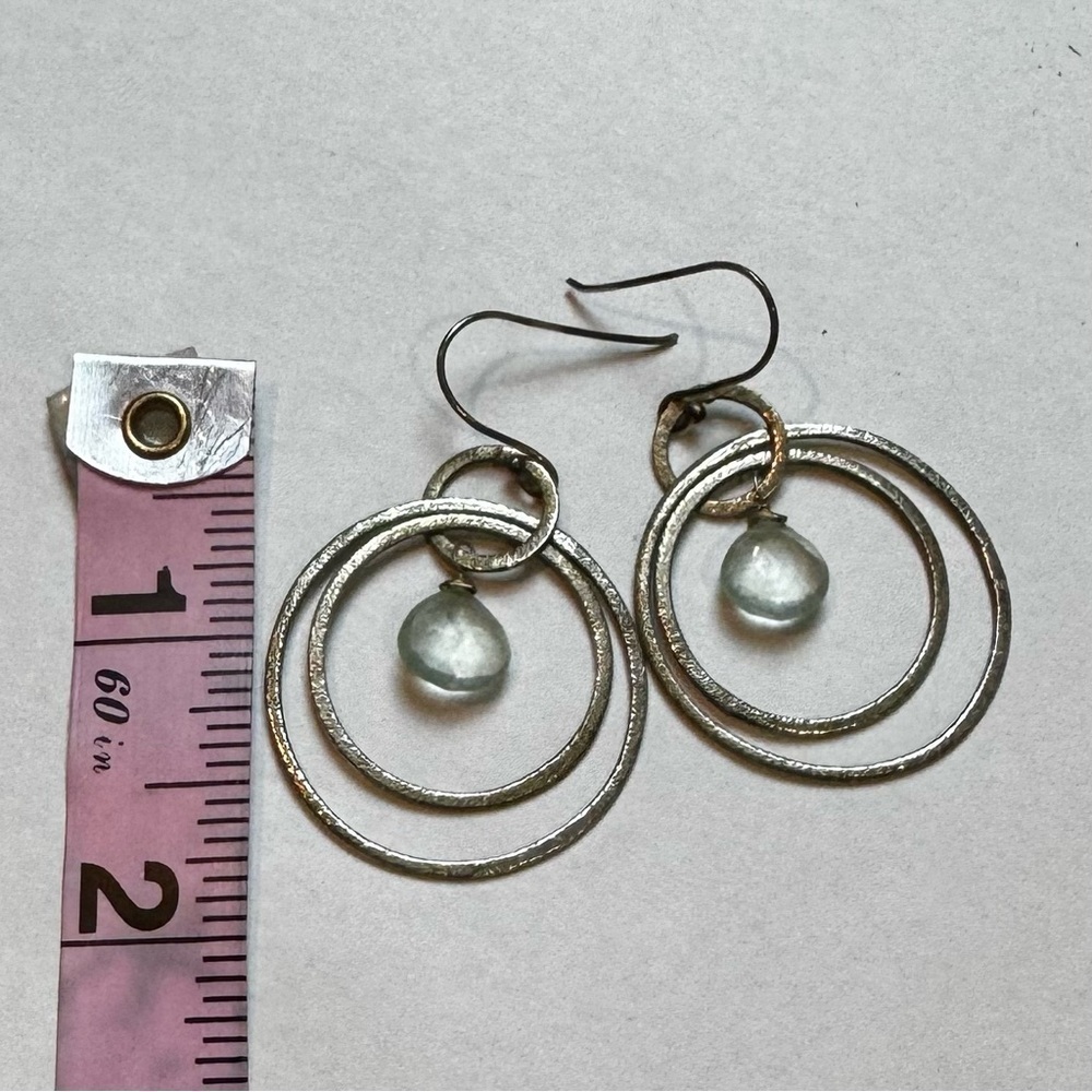 Stella & Dot Double Hoop Earrings with Blue/Green Stone - Picture 4 of 5